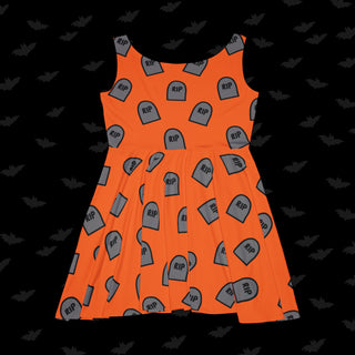 RIP Tombstone Orange Skater Dress (XS, S, M, L, XL, and 2XL)