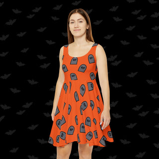 RIP Tombstone Orange Skater Dress (XS, S, M, L, XL, and 2XL)