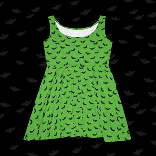 Black Bats on Green Skater Dress (XS, S, M, L, XL, and 2XL)