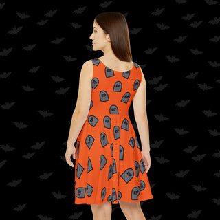 RIP Tombstone Orange Skater Dress (XS, S, M, L, XL, and 2XL)
