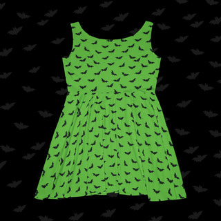 Black Bats on Green Skater Dress (XS, S, M, L, XL, and 2XL)