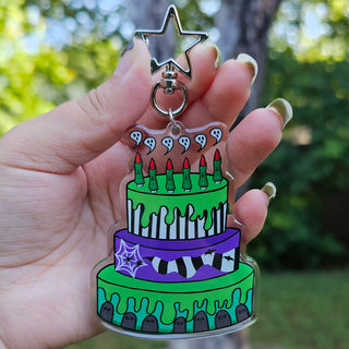 Beetlejuice Inspired Birthday Cake Keychain