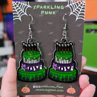 Beetlejuice Inspired Birthday Cake Large Earrings