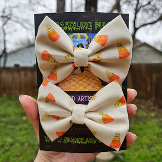Beige Candy Corns Hair Bow Clips - 2 Pack