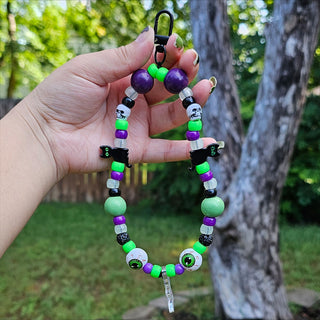 Black Cat Eyeballs Ghoul Beaded Wristlet Keychain