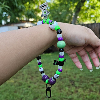 Black Cat Eyeballs Ghoul Beaded Wristlet Keychain