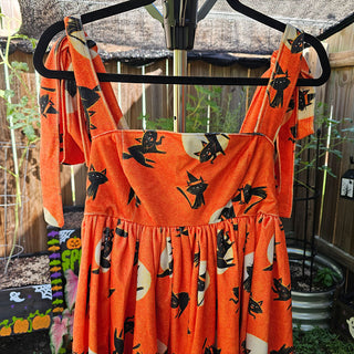 Black Witch Cat Orange 1 of 1 Tie Strap Flare Dress *Sample* (S/M)