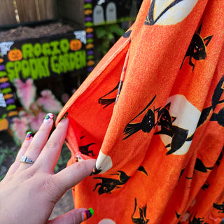 Black Witch Cat Orange 1 of 1 Tie Strap Flare Dress *Sample* (S/M)