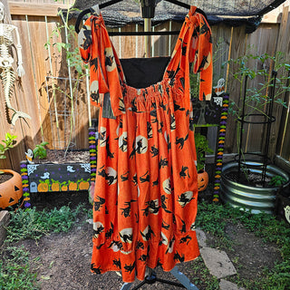 Black Witch Cat Orange 1 of 1 Tie Strap Flare Dress *Sample* (S/M)