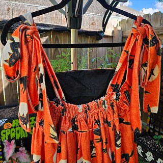 Black Witch Cat Orange 1 of 1 Tie Strap Flare Dress *Sample* (S/M)