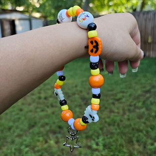Candy Corn Color Ghost Jack-o-lanterns Beaded Wristlet Keychain