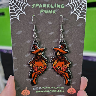 Fall Leaf Witch Large Earrings