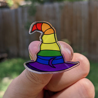 Gay Pride Flag Witch Hat Pin