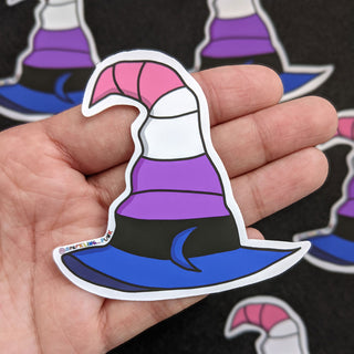 Genderfluid Pride Flag Witch Hat Sticker
