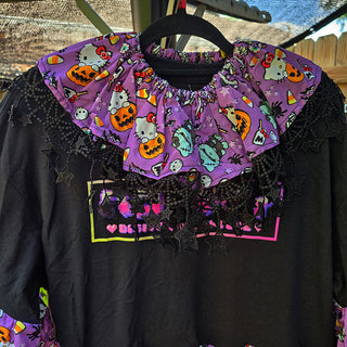 Halloween Kitty T-Shirt Smock Dress and Clown Collar - 2 Piece Set (L and 2X)