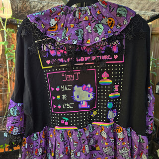 Halloween Kitty T-Shirt Smock Dress and Clown Collar - 2 Piece Set (L and 2X)