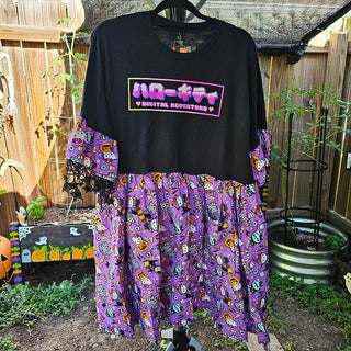 Halloween Kitty T-Shirt Smock Dress and Clown Collar - 2 Piece Set (L and 2X)