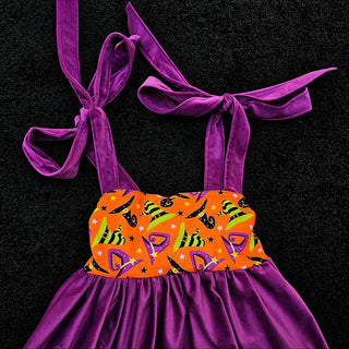 Magenta Purple and Orange Witch Hats 1 of 1 Tie Strap Smock Dress (S)
