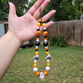 Orange and Black Jack-o-lanterns Beaded Wristlet Phone Charm