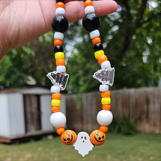 Orange and Black Jack-o-lanterns Beaded Wristlet Phone Charm