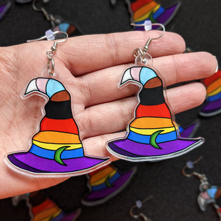 Progress Pride Flag Witch Hat Earrings