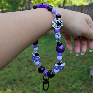 Purple Spooky Ghost Vibes Beaded Wristlet Keychain