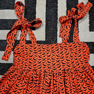 Red Orange and Black with Bats Tie Strap Smock Dress (5XL)