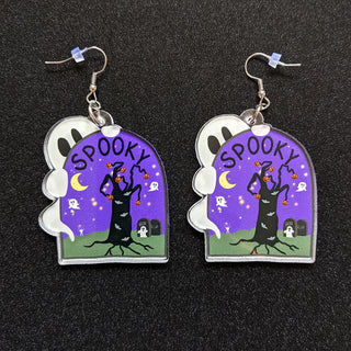 Spooky Tombstone Ghost Earrings