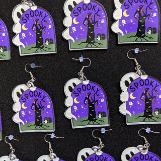 Spooky Tombstone Ghost Earrings