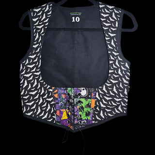 White and Black Bats with Halloween Patchwork Underbust Corset Vest (Size 10)