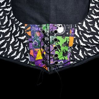 White and Black Bats with Halloween Patchwork Underbust Corset Vest (Size 10)