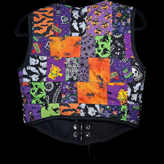 White and Black Bats with Halloween Patchwork Underbust Corset Vest (Size 10)