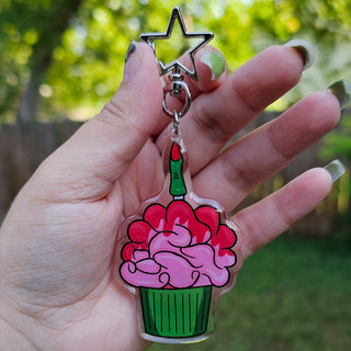 Zombie Brain Cupcake Keychain
