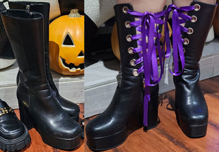 Upcycling Platform Zipper Boots for Wide Calves