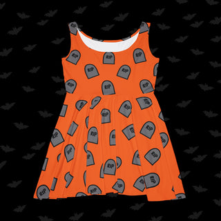 RIP Tombstone Orange Skater Dress (XS, S, M, L, XL, and 2XL)
