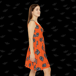 RIP Tombstone Orange Skater Dress (XS, S, M, L, XL, and 2XL)