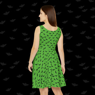 Black Bats on Green Skater Dress (XS, S, M, L, XL, and 2XL)