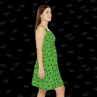 Black Bats on Green Skater Dress (XS, S, M, L, XL, and 2XL)