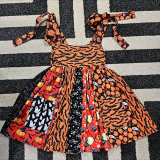 Black Orange and Red 1 of 1 Patchwork Tie Strap Mini Smock Dress (XS)