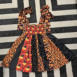 Black Orange and Red 1 of 1 Patchwork Tie Strap Mini Smock Dress (XS)