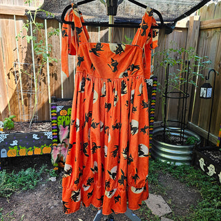 Black Witch Cat Orange 1 of 1 Tie Strap Flare Dress *Sample* (S/M)