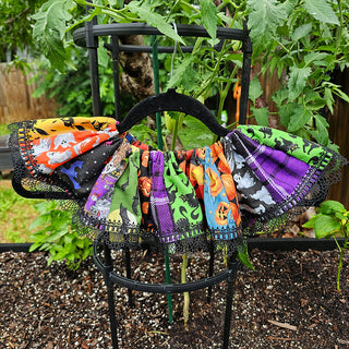 Colorful Halloween Scrap Fabric Clown Collar with Black Spiderweb Trim