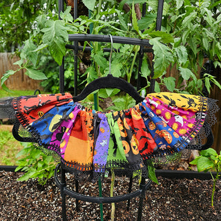 Colorful Halloween Scrap Fabric Clown Collar with Black Spiderweb Trim
