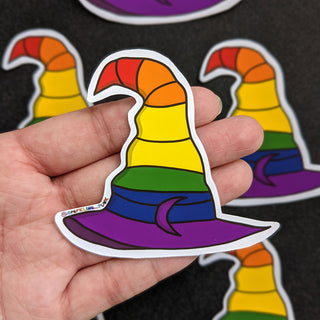 Gay Pride Flag Witch Hat Sticker