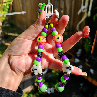 Ghostly Eyeballs Beaded Wristlet Keychain