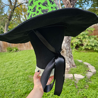 Green Black Cat Adjustable Wire Brim Witch Hat