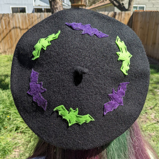 Green and Dark Purple Bats Beret