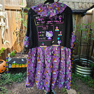 Halloween Kitty T-Shirt Smock Dress and Clown Collar - 2 Piece Set (L and 2X)