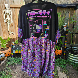 Halloween Kitty T-Shirt Smock Dress and Clown Collar - 2 Piece Set (L and 2X)