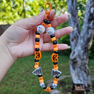 Jack-o-lanterns Beaded Wristlet Keychain